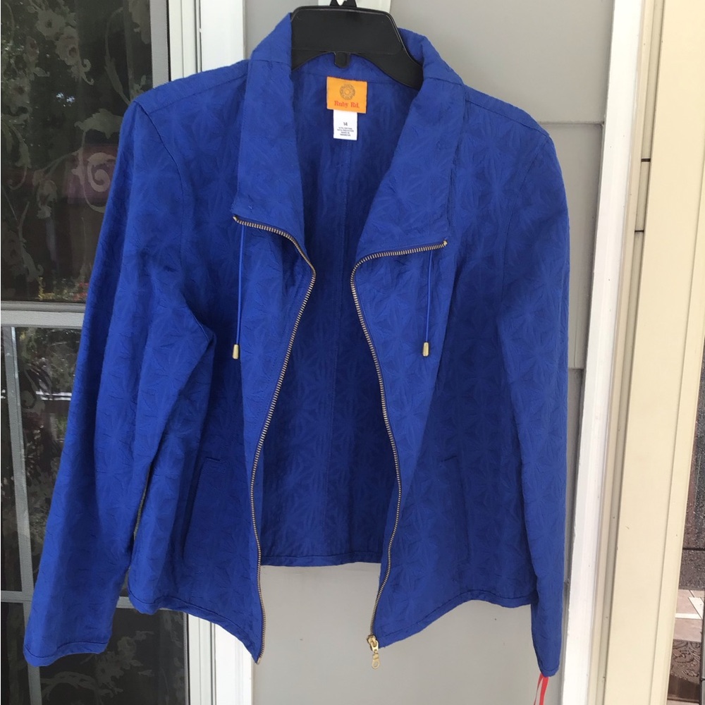 Size 14 New Ladies blue zip jacket retails $64.00 Ruby Rd. Blue Textured